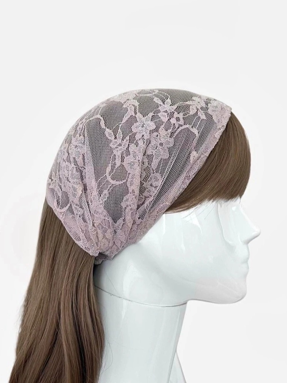 Floral Lace Headband in Smoky Lilac.